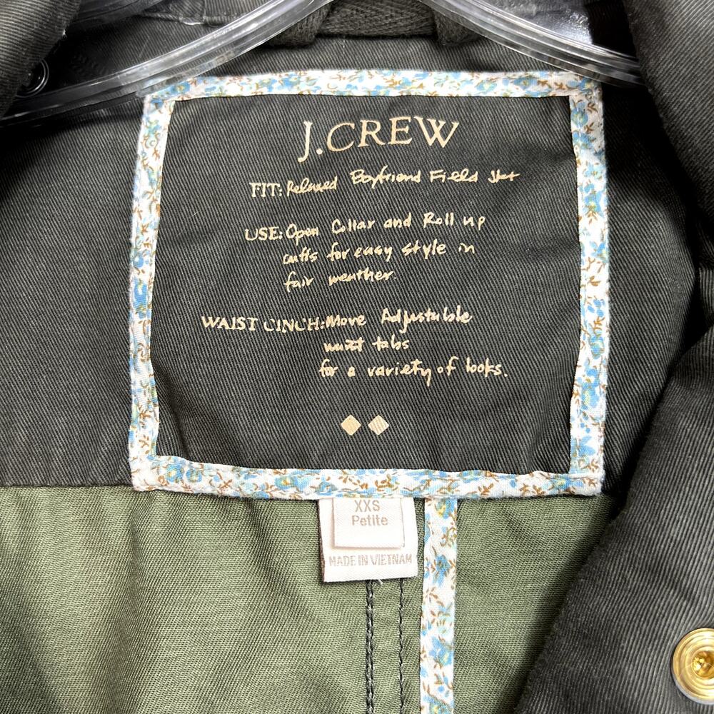 J. Crew Relaxed Boyfriend Field Jacket Green Womens XXS Military Style Cotton - Picture 10 of 12